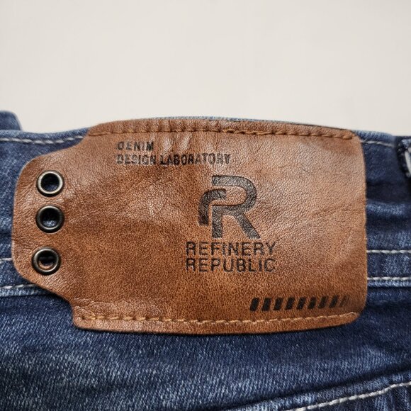 Refinery Republic Mens Jeans 34 X 30 Straight Leg Stretch Distressed Blue - Picture 7 of 16